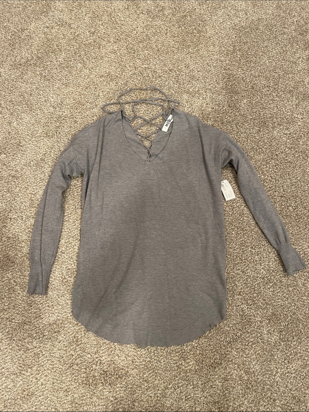 Mod on Trend Lace-Up V-Neck Long Sleeve Tunic - Gray